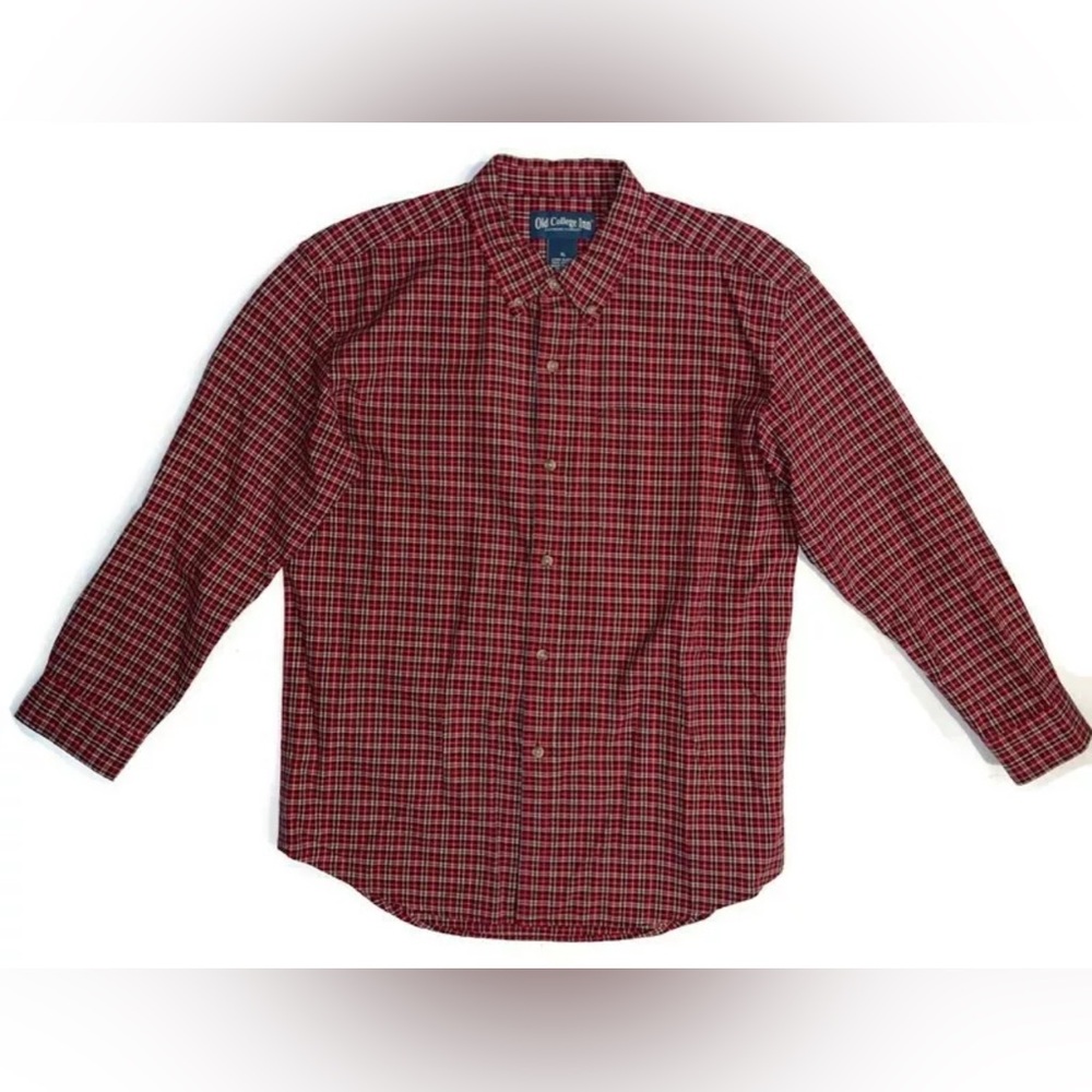 Old College Inn Mens XL Long Sleeve Red Plaid Button-Down Shirt